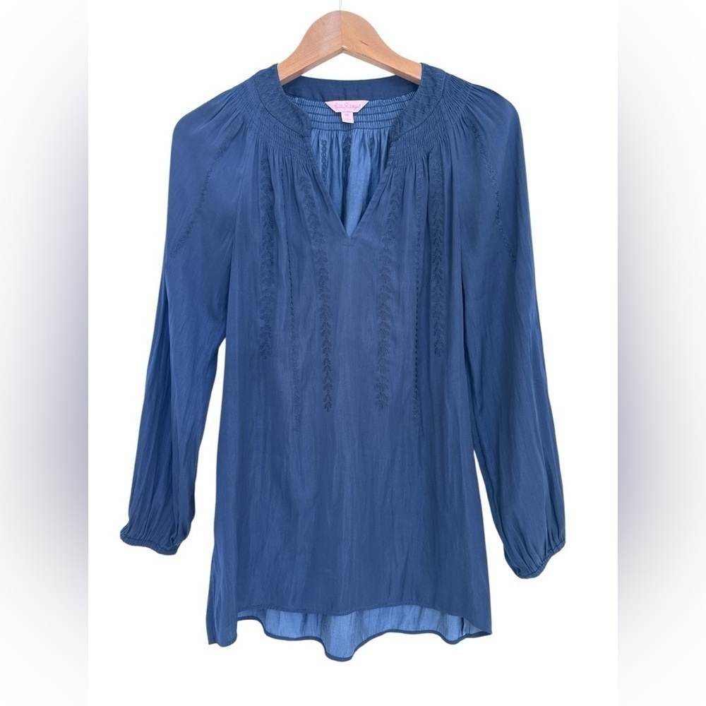 Lilly Pulitzer Navy Blue Embroidered Hollis Tunic - Picture 2 of 7